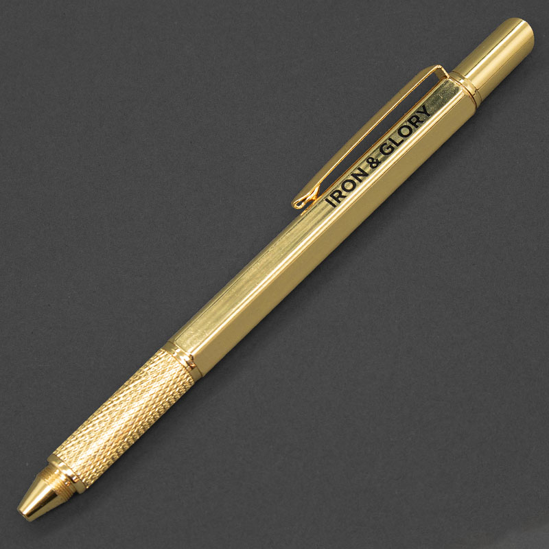 gold multi tool DIY gift pen with spirit level, ruler, screwdriver and antislip grip